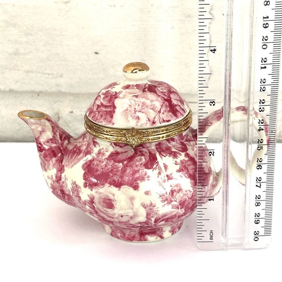Mini Tea Pot Trinket Box Formalities By Baum Bros Rose Collection Gold Trim - Picture 3 of 10